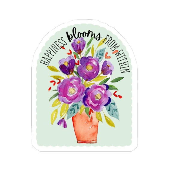 Purple Flowers Sticker, Watercolor Floral Heart Kiss-Cut Stickers, Positive Sticker, Watercolor Art Gift, Laptop Sticker