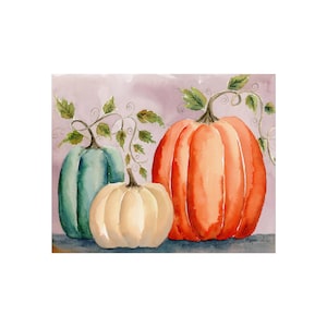 Abóboras de Outono - Aquarela - Impressões de Belas Artes