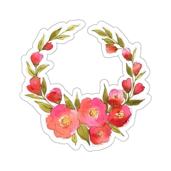 Watercolor Floral Wreath Kiss-Cut Stickers, Unique Colorful Sticker Set, Watercolor Flower Decals, Artsy Decorative Stickers,