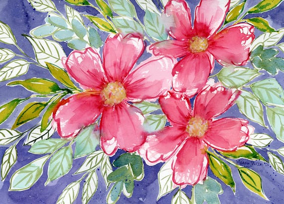Colorful Flower Painting 'Hello My Love' 9x12 Bright watercolor original artwork, floral wall decor, Flower painting, Mother's Day Gift