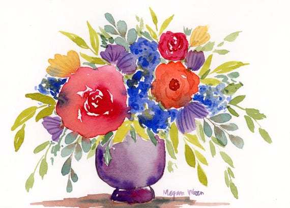 Original watercolor loose floral painting 'High Hopes' 5X7 Bright, Bold, Colorful Watercolor Flowers
