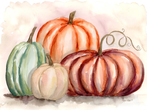 Fall home decor pumpkin watercolor painting "Country Pumpkin" 11x15 This is not a print, original artwork