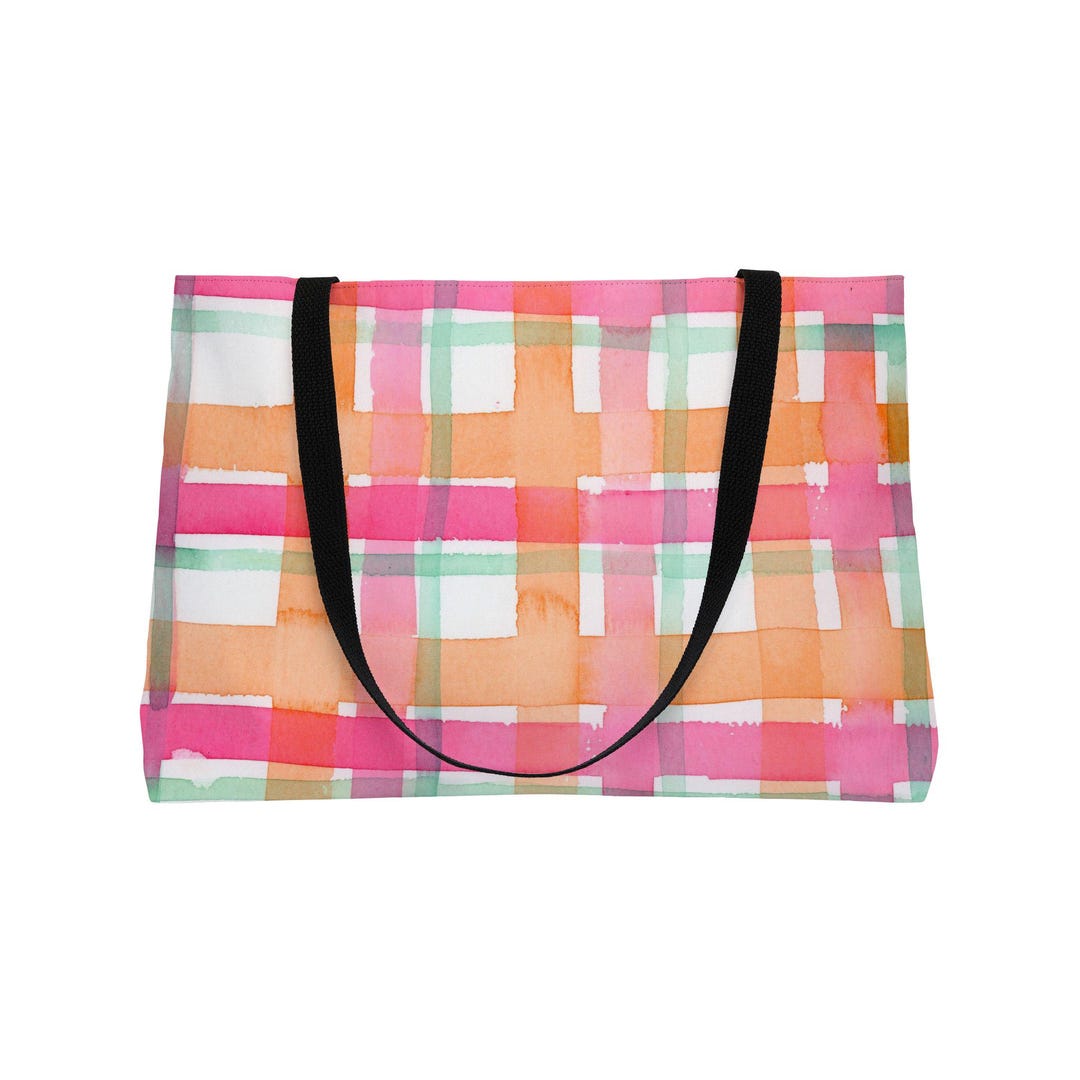 Bright Plaid Weekender Tote Bag - Large Watercolor Painted Tote, Great ...
