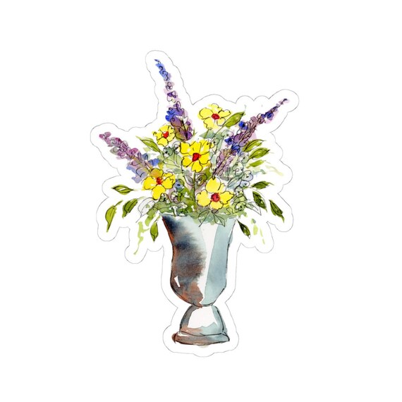 Watercolor Floral Sticker,  Colorful Original Painting Sticker, Flowers in Vase Sticker, Scrapbooking, Journal Sticker