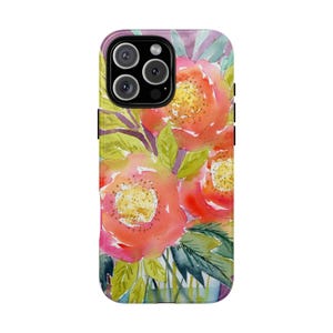 Custodia per iPhone con fiori rosa, custodia resistente con motivo acquerello originale, cover floreale per iPhone, custodia protettiva per telefono, custodia per iPhone dipinta a fiori