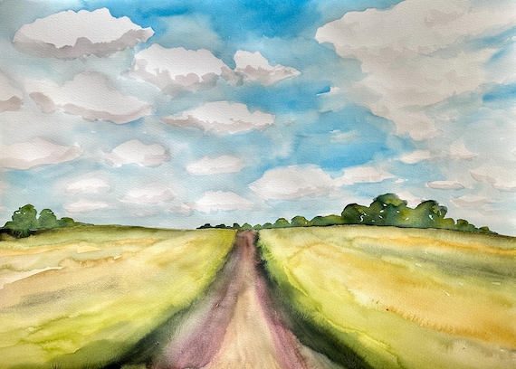 Large Watercolor landscape Painting “Miles To Go” 18x24 Original watercolor painting landscape home decor