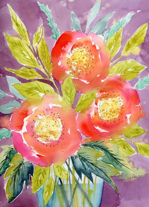 Watercolor artwork, 'Colorful Creations' 9x12 Bright colorful original artwork, bright floral wall decor, Flower painting, Mother's Day Gift