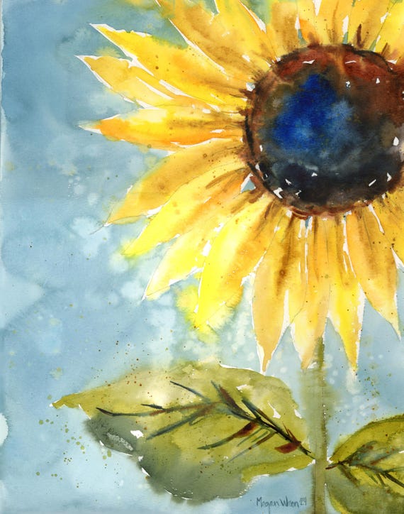 Watercolor Sunflower Painting “Sunflower” (3 of 5) 11x14 This is not a print, one of a kind original watercolor painting, home decor