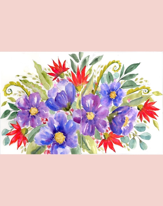 Two original Watercolor Floral paintings ‘Blooms Bring Joy’ two 11x14, flower wall art, colorful home decor, original artwork