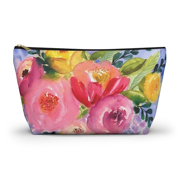 Accessory Pouch w T-Bottom, Flower Pouch, Makeup Bag, Travel Organizer, Gift for Her, Back to School, Diaper Bag Essentials, Floral Bag
