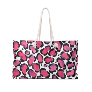 Bolso de fin de semana con estampado de leopardo rosa y acuarela, bolso de mano de gran tamaño, regalo alegre y colorido, diseño de leopardo colorido, bolso de viaje grande, bolso de playa colorido