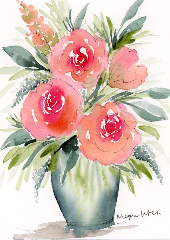 Original watercolor loose floral painting 'Beautiful Bouquet' 5X7 Bright, Bold, Colorful Watercolor Flowers