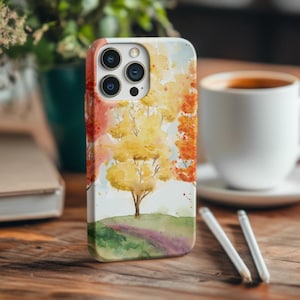 Custodia autunnale per iPhone, cover per telefono con alberi autunnali, custodia per telefono con alberi autunnali e acquerello, scocca protettiva per telefono, custodia autunnale per iPhone 14, custodia per iPhone 13