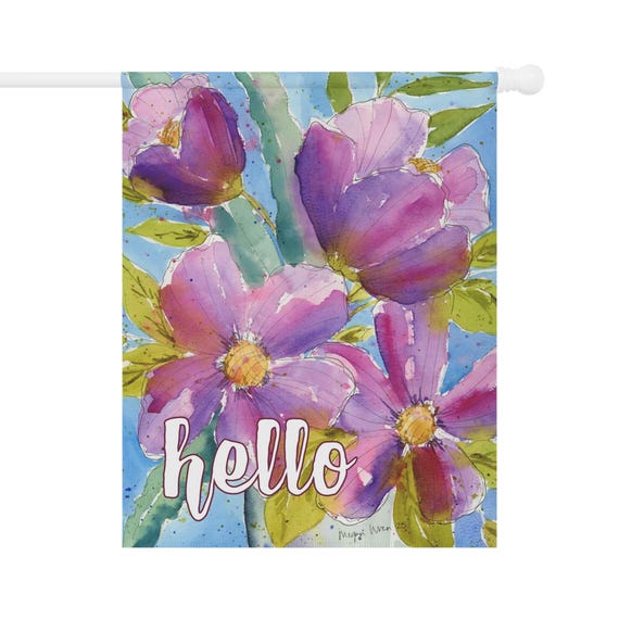 Welcome Flag, Colorful Outdoor Decor, Watercolor Painting Banner, Gardener Gift, Flower Bed Pop of Color, Pot Decoration, Housewarming Gift,