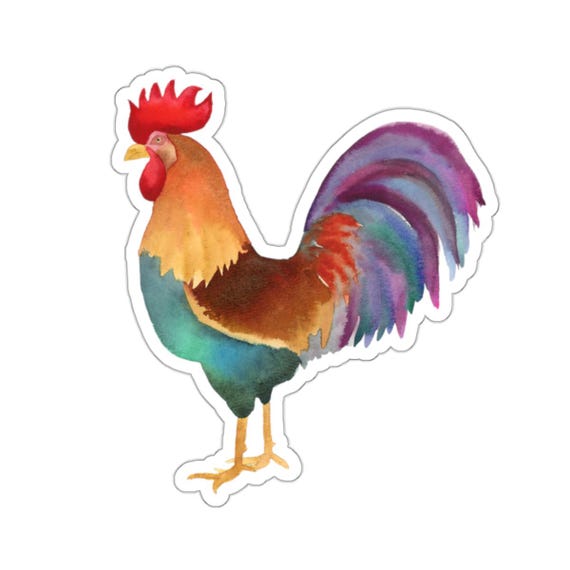 Watercolor Rooster Kiss-Cut Stickers, Unique Colorful Sticker Set, Pop of Color Decals, Artsy Decorative Stickers, Farm Fun
