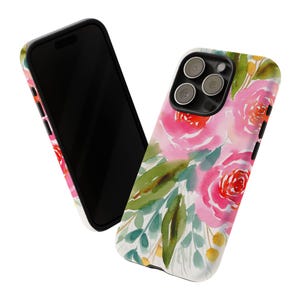 Custodia per iPhone con fiori dipinti, custodia resistente con acquerello floreale, cover per iPhone con fiori colorati, scocca protettiva per telefono, motivo floreale vibrante