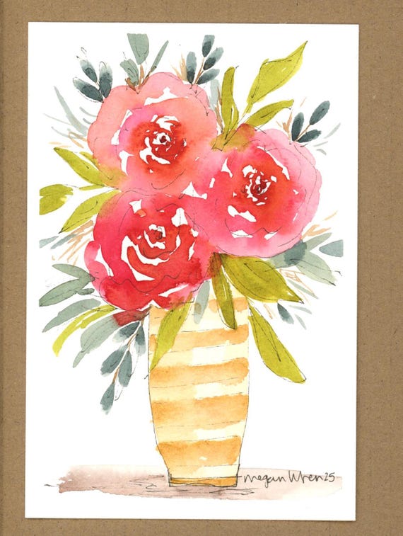 Small watercolor painting 'Good Day' 4x6  original artwork, Colorful Watercolor Flowers, floral painting gift