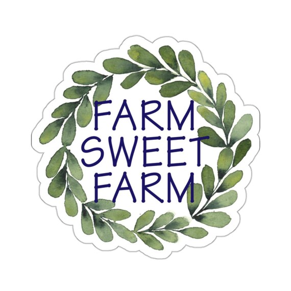Farm Sweet Farm Sticker, Farmhouse Wreath Sticker, Rooster Watercolor Sticker, Laptop Decal, Stocking Stuffer Gift, Farm Sticker