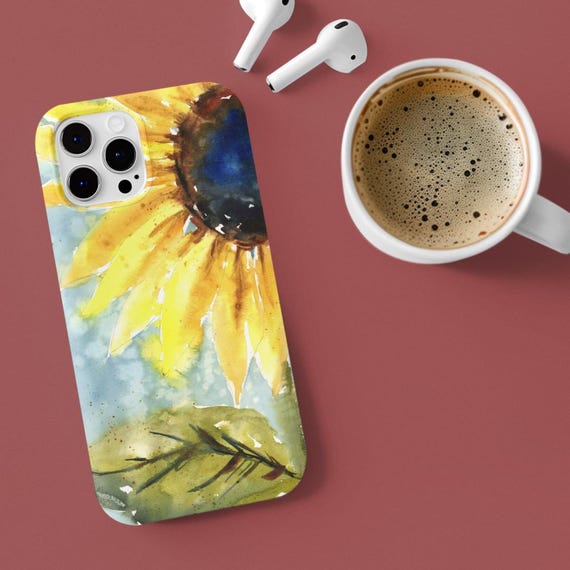 Sunflower iPhone case, Watercolor Sunflower Tough Case, Colorful Phone Cover, Protective Sunflower iPhone Case, iPhone 14 Case