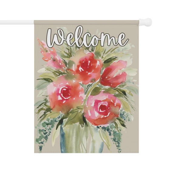 Welcome House Banner, Watercolor Floral Flag, Perfect Gift for Gardner, Outdoor Home Decor, Porch Decor, Decorative Flag, Garden Party