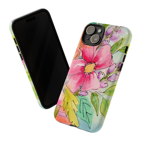 Colorful floral protective phone case made with my original watercolor artwork.