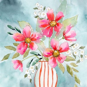 Original Pink Floral Watercolor Print &#39;Blushing Blooms&#39; Fine Art Print