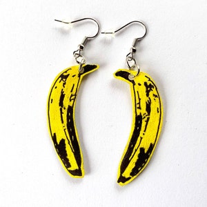 Banana Earrings, Andy Warhol inspired Earrings, Velvet Underground inspired Earrings, Pop Art Earrings, Funky Earrings