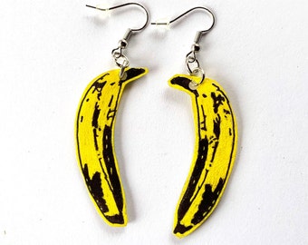 Banana Earrings, Andy Warhol inspired Earrings, Velvet Underground inspired Earrings, Pop Art Earrings, Funky Earrings