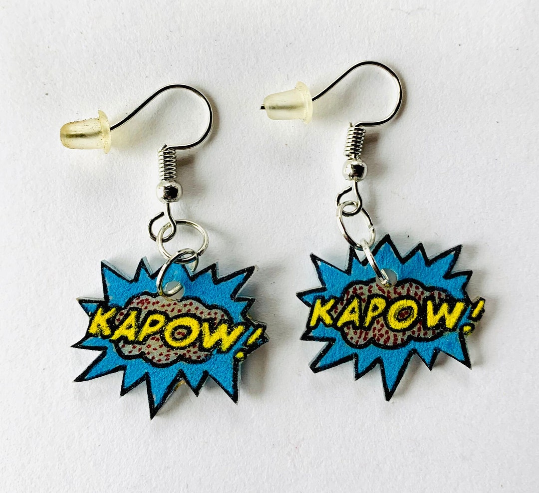 Kapow Earrings, Roy Lichenstein Inspired Earrings, Pop Art Earrings