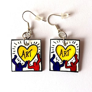 Art Lover Earrings, Inspired by Keith Haring Earrings, Art Earrings Pop Art Earrings, Art Teacher Earrings