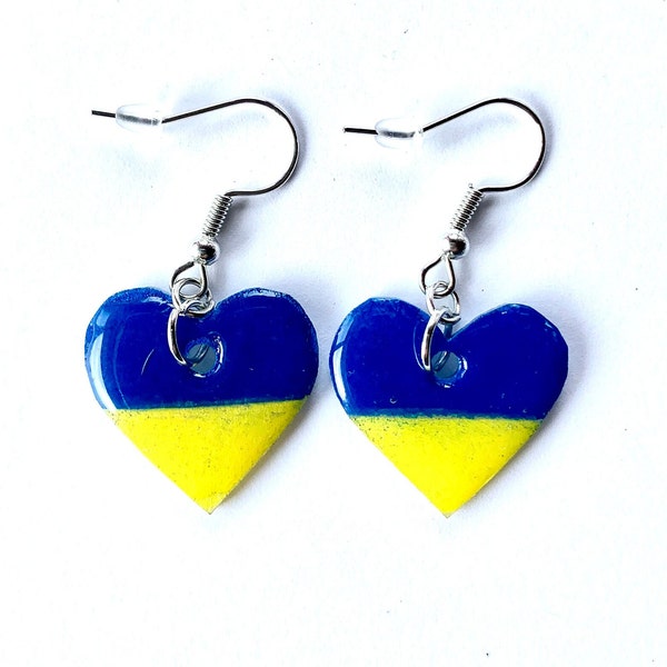 Ukrainian Earrings, Ukrainian Flag Earrings, Support Ukraine, Heart Earrings