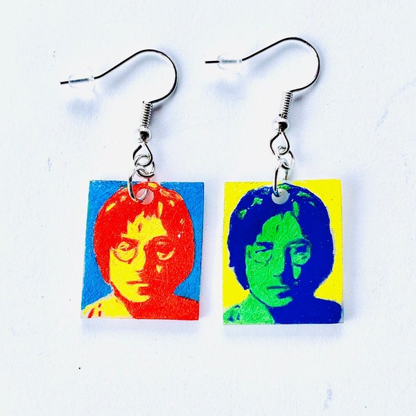 John Lennon Earrings, Andy Warhol inspired Earrings, Pop Art Earrings, Funky Earrings, Beatles Earrings