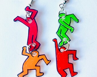 Art Lover Earrings, Inspired by Keith Haring Earrings, Art Earrings, Pop Art Earrings, Art Teacher Earrings, Art Gift, Dancing Figures