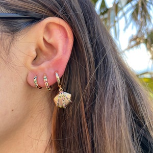 Crystal Sea shell earrings,sea shell,oyster earrings,3 pieces dainty earrings set,cute earrings,beach earrings,gold plated earrings set,gift