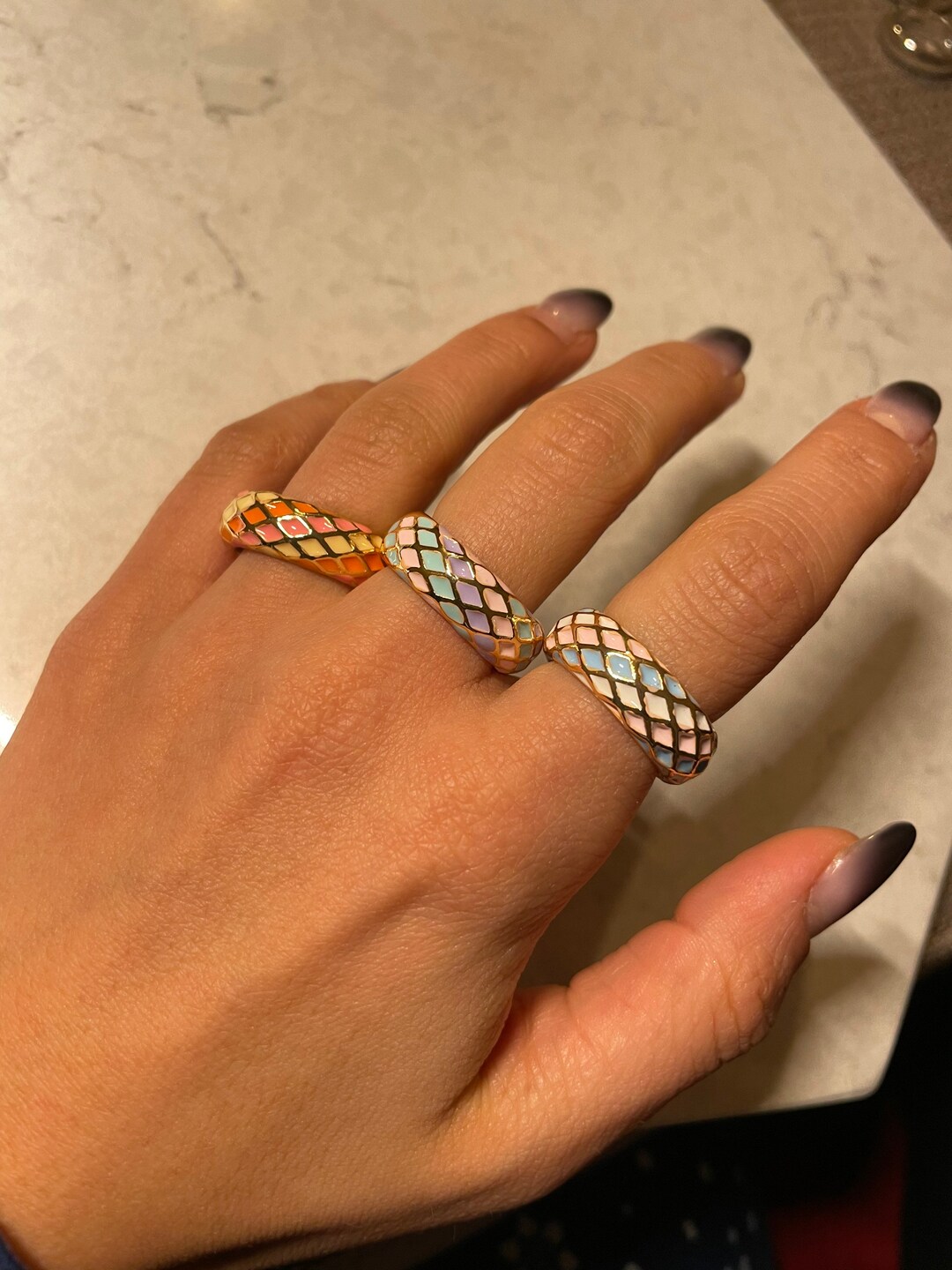 Colorful Diamond Pattern Fidget Ring Gold Plated Adjustable Ring - Etsy