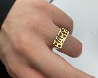 Baby letter ring,gold plated adjustable ring,custom signet ring,dainty ring,fidget spinner ring,gothic ring,word&letters ring,gift for her