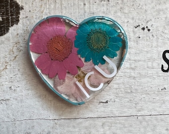 Badge Reel- Pink and Blue Floral Heart ICU
