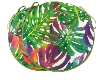 Set Of 2 Tropical Leaves Bistro/Round Seat Pads