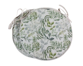 Set Of 2 Green & Grey Floral Bistro/Round Seat Pads