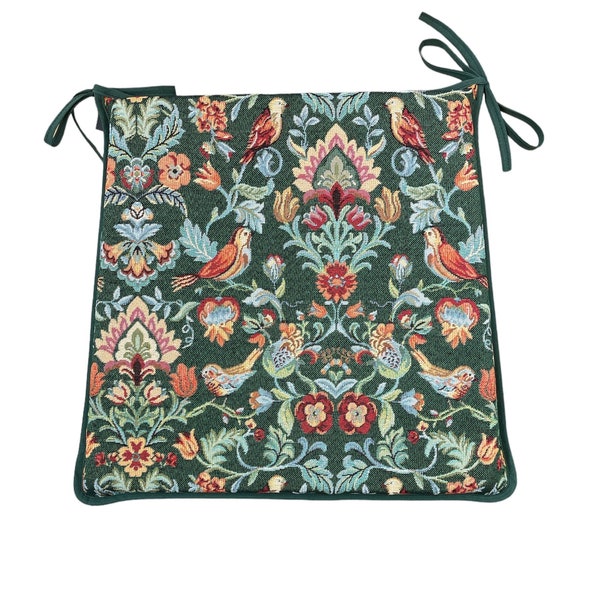 William Green Tapestry (William Morris Design) Tapered Tie-On Seat Pad. Garden/Patio/Kitchen/Dining