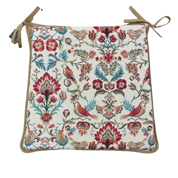 William Original Tapestry (William Morris Design) Tapered Tie-On Seat Pad. Garden/Patio/Kitchen/Dining