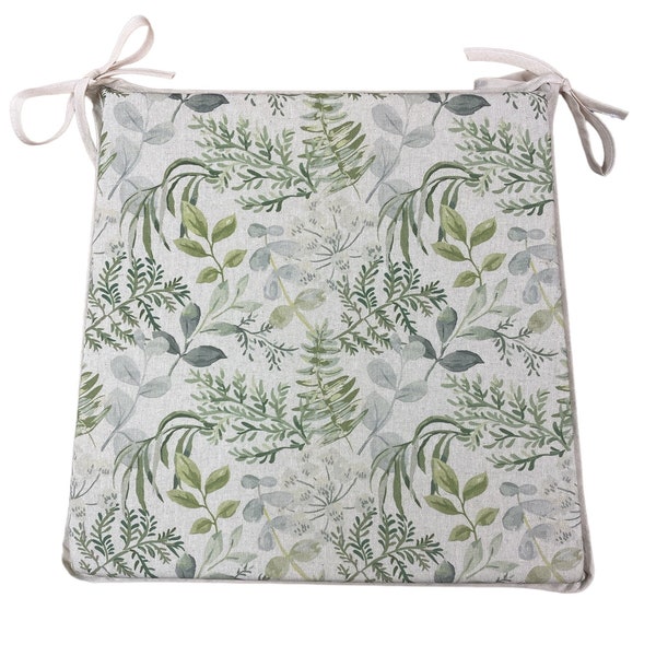 Green & Grey Floral Tapered Tie-On Seat Pad. Garden/Patio/Kitchen/Dining