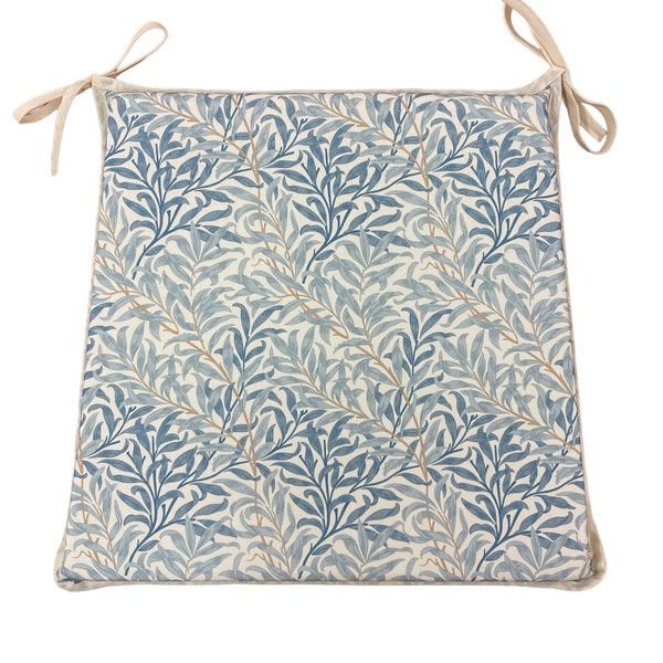 William Morris - Willow Bough Azure Tapered Tie-On Seat Pad. 100% Cotton, Garden/Patio/Kitchen/Dining