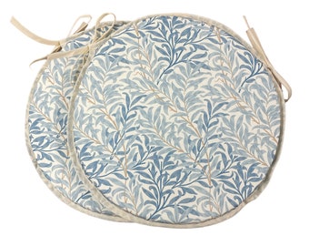 Set Of 2 William Morris - Willow Bough Azure 100% Cotton Bistro/Round/Garden/Kitchen/Patio Seat Pads available in 3 Sizes 12" 14" 16"