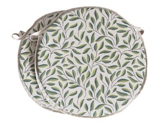 Set Of 2 Green Leaves Bistro/Round Seat Pads For Garden/Patio/Bar