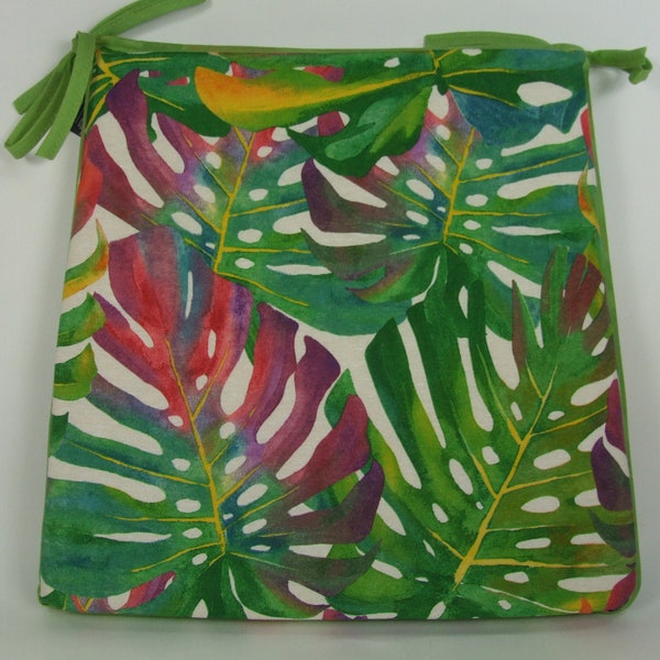 Tropical Leaves Tapered Tie-On Seat Pad. Garden/Patio/Kitchen/Dining