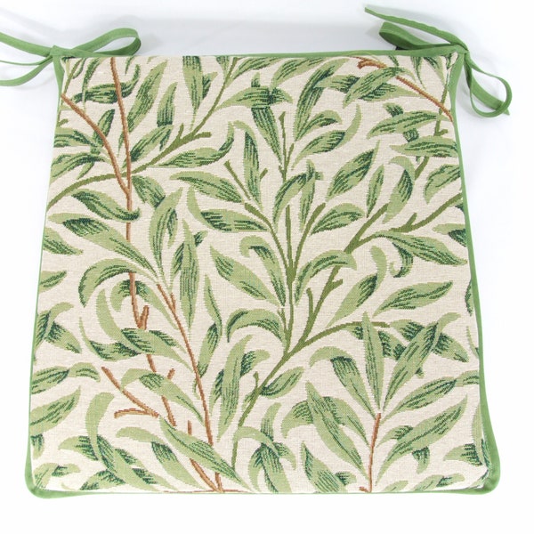 William Morris - Willow Bough Sage Tapestry Tapered Tie-On Seat Pad. Garden/Patio/Kitchen/Dining