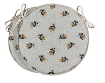 Set Of 2 Bumble Bee Bistro/Round Seat Pads For Garden/Patio/Bar