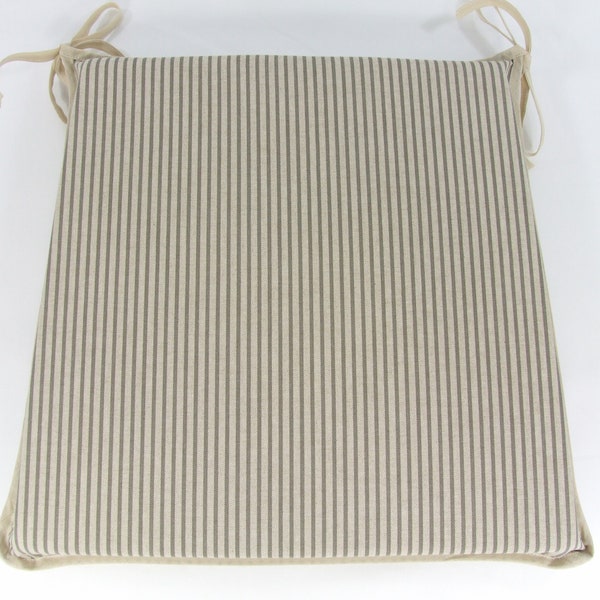 Grey Stripe Tapered Tie-On Seat Pad. Garden/Patio/Kitchen/Dining