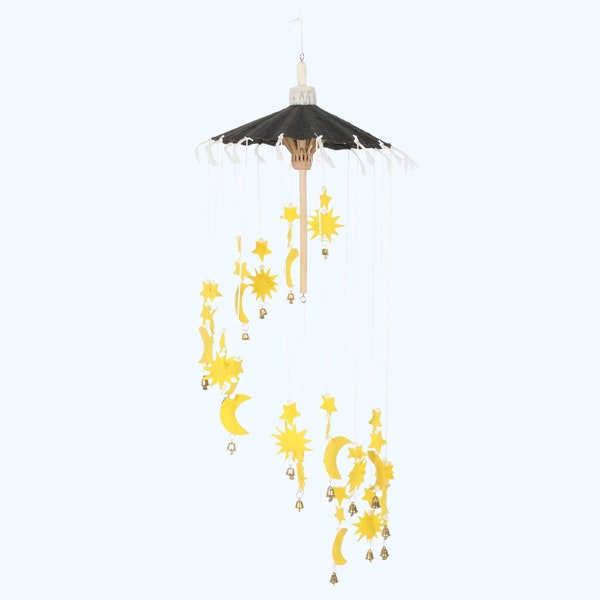 Sun Moon and Stars Mobile with Bells | Cosmic | Celestial Decoration | Hanging Mobile | Homeware | Ceiling Decoration | Gifts for Witches